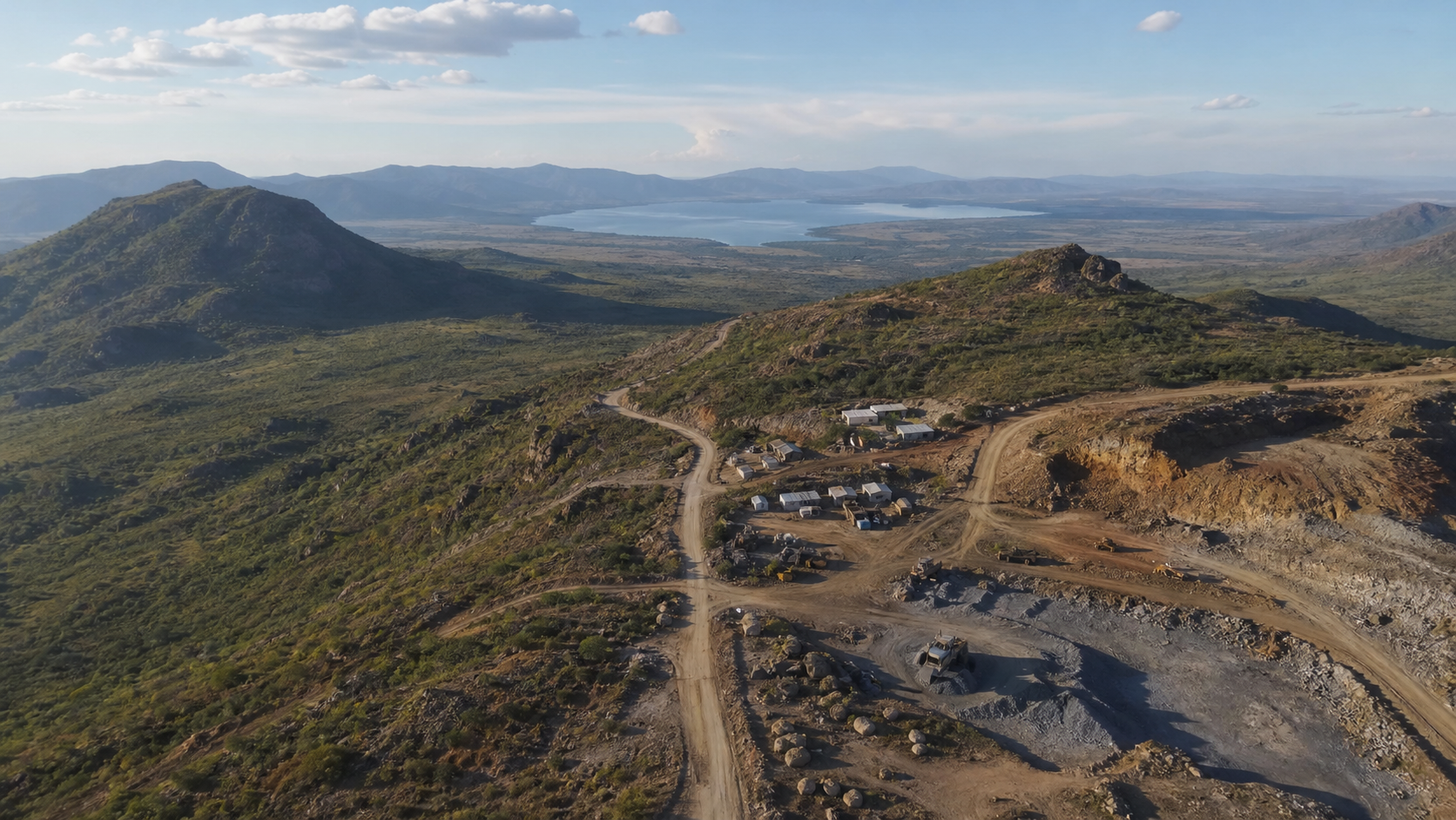 Illustrative aerial terrain view of a mine-to-market route